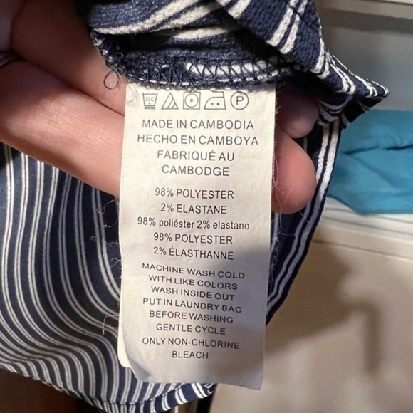 Michael Kors long sleeve blouse navy and white vertical stripes size S EUC - Picture 5 of 9